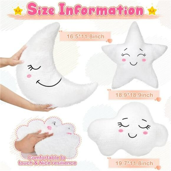 Moon Star Cloud Plush Pillow Set Soft Stuffed Cushion Nursery Kids Room Decor Gi - Picture 4 of 7